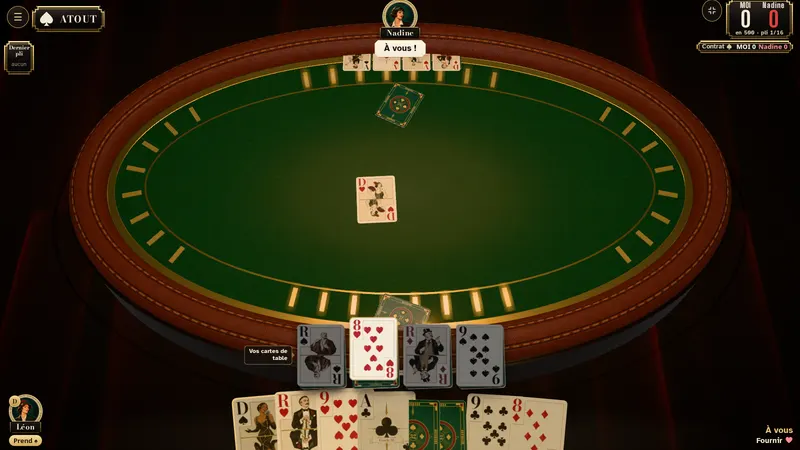La belote à deux : vos cartes de table devant votre main.